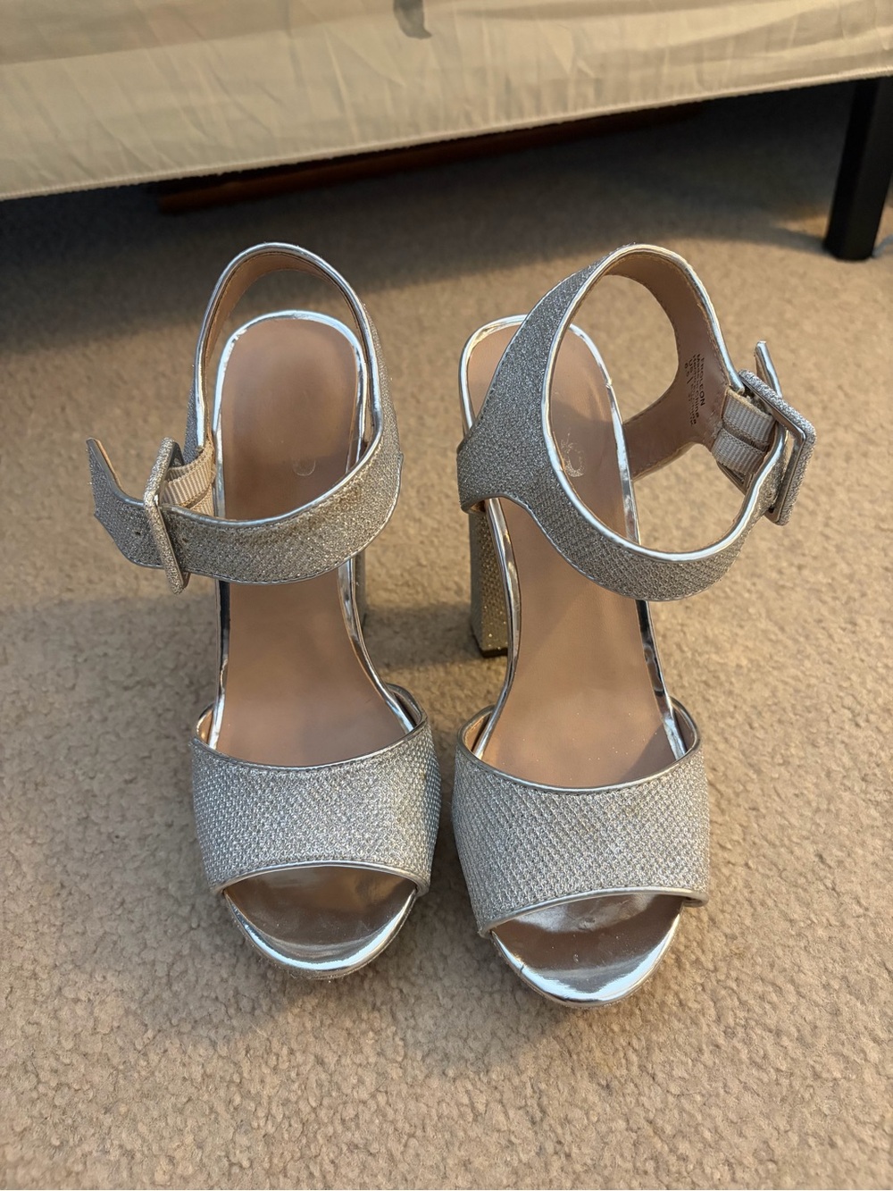 Women’s Metallic Silver High Heel Sandals with Ankle Strap